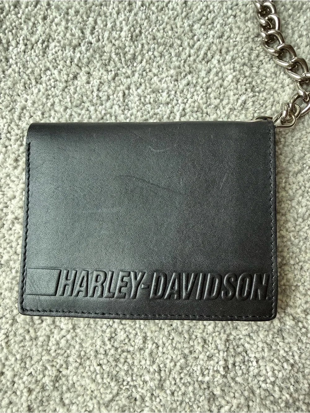 Harley-Davidson Genuine Leather Chain Biker Wallet Black Trifold 97766-07V